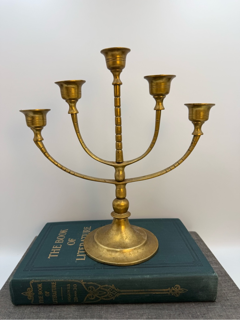 Vintage Large Solid Brass Candelabra 5 Branch Arm Heavy Patina